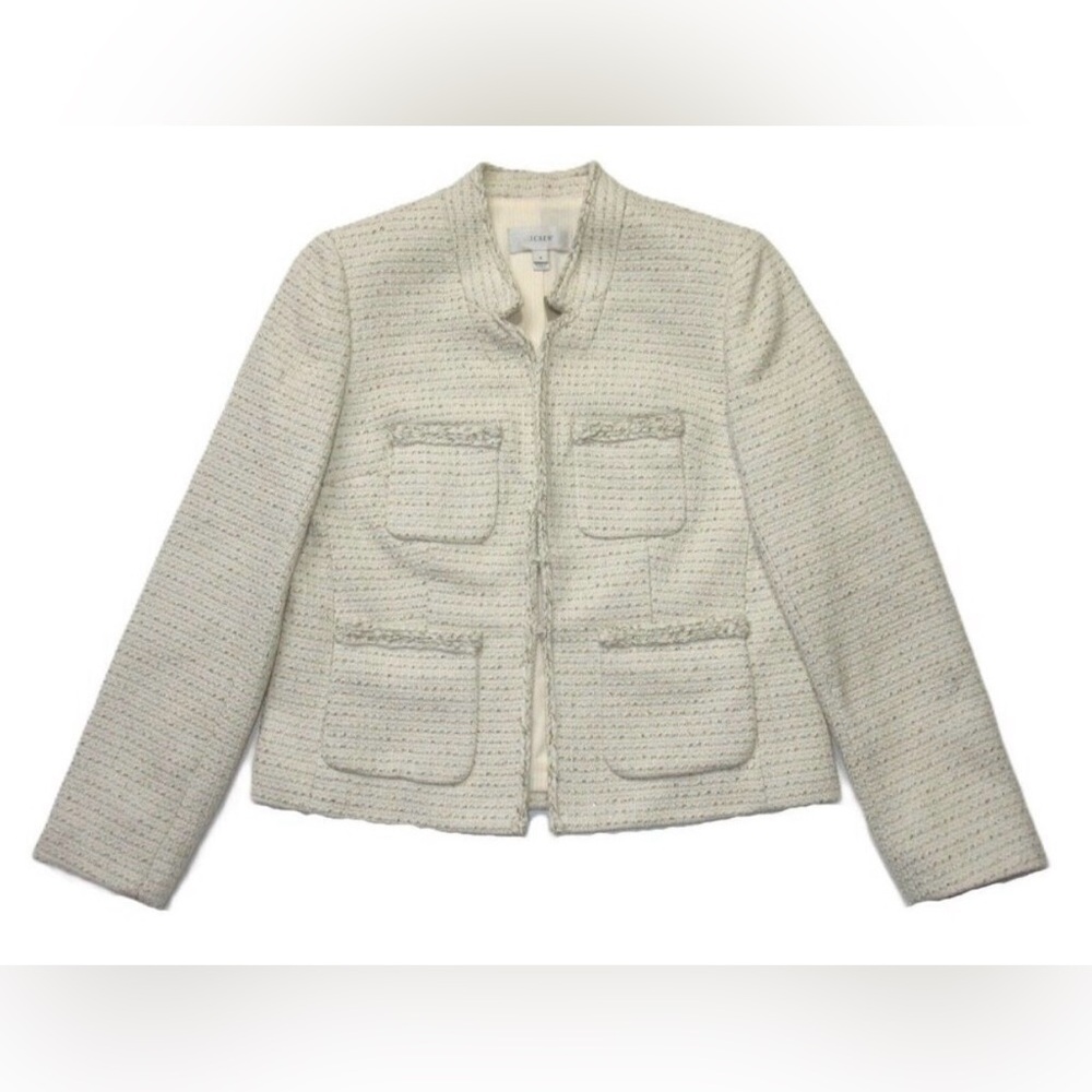 J. Crew Metallic Tweed Lady Jacket with Front Pockets in Cream (4)
